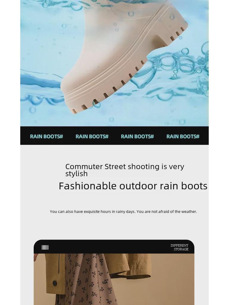 2024 Стильные женские водонепроницаемые резиновые сапоги: Толстая подошва, износостойкая, усиленный дизайн с бархатным утеплителем для любого сезона