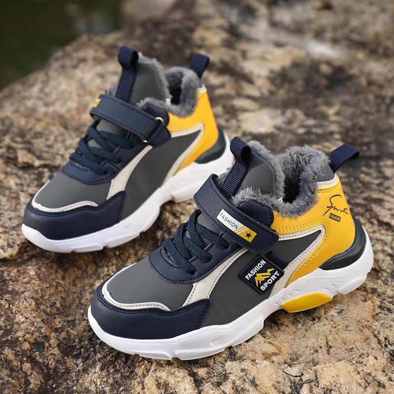 Детские теплые зимние сапоги. Детская зимняя хлопчатобумажная обувь. Нескользящие теплые плюшевые сапоги на открытом воздухе. Теплая меховая обувь с высоким берцем. Водонепроницаемые теплые кроссовки.