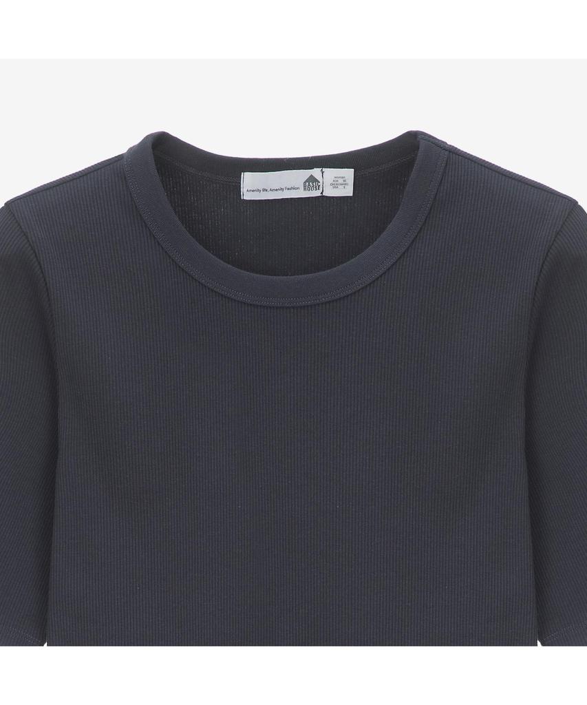 BASIC HOUSE Women'S Ribbed Short Sleeve T-Shirt Dark Grey Lyts3201