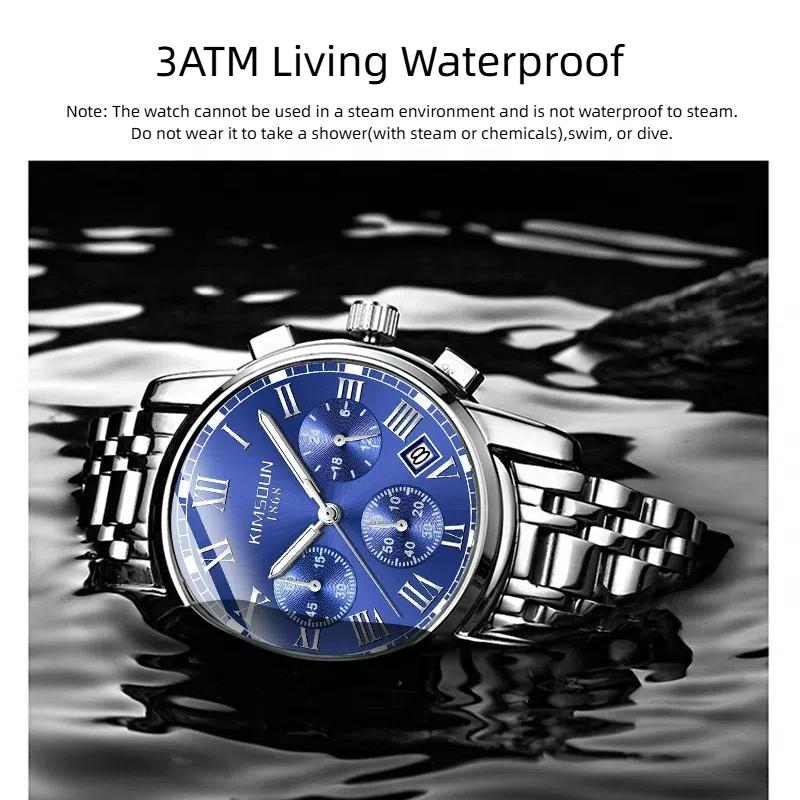 KIMSDUN Мужские часы Роскошные Оригинальные Кварцевые часы для Мужчин Водонепроницаемые Светящиеся Дата Нержавеющая сталь Хронограф Мода