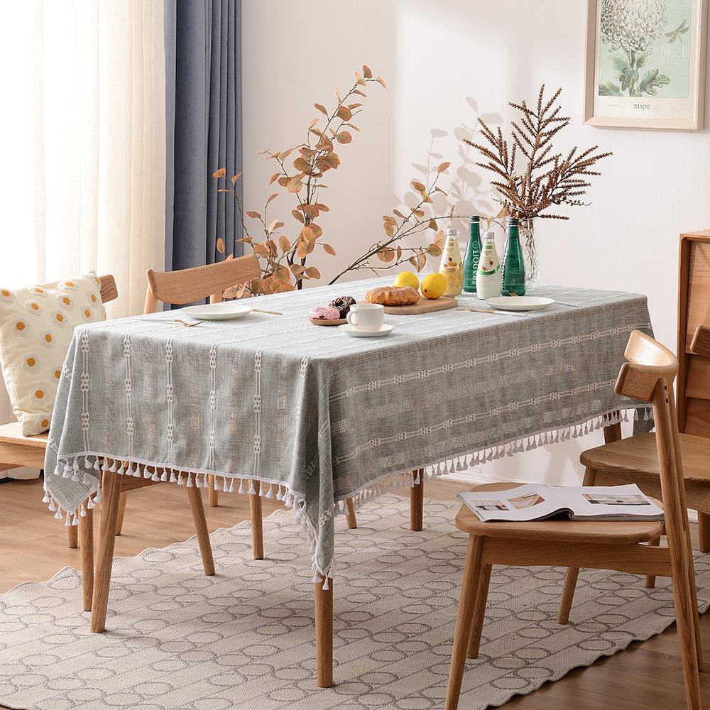 Cotton Linen Tablecloth Tassel Lace Table Cloth Ins Style Coffee Table Cloth Non-Slip Linen Picnic Tablecloth