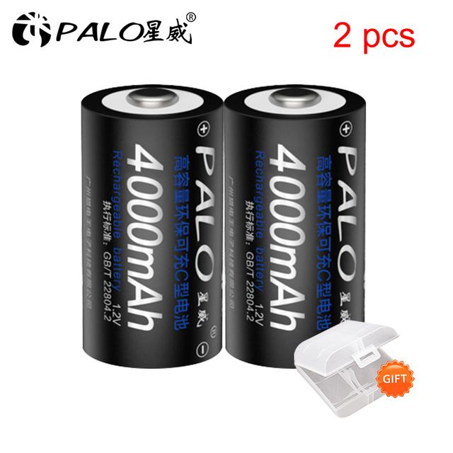 PALO Батарея размера C, 4000 мАч, аккумуляторная батарея LR14, 1,2 В, NI-MH, комплект зарядного устройства для ЖК-дисплея AA AAA, CD, 9 В, комплект зарядного устройства