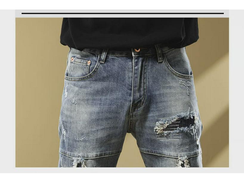 Мужские модные облегающие рваные джинсы скинни с эластичной тканью и нашитыми заплатками