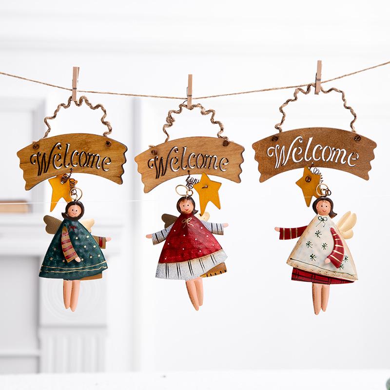 Винтажный Рождественский Набор Подвесок из Кованого Железа Ангел и Снеговик