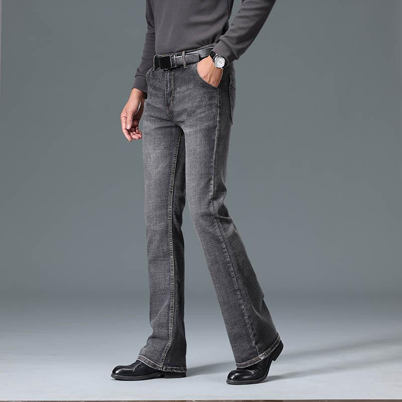 Men's High Waist Stretch Jeans Cassic Design Flared Jeans Men's Gray Jeans