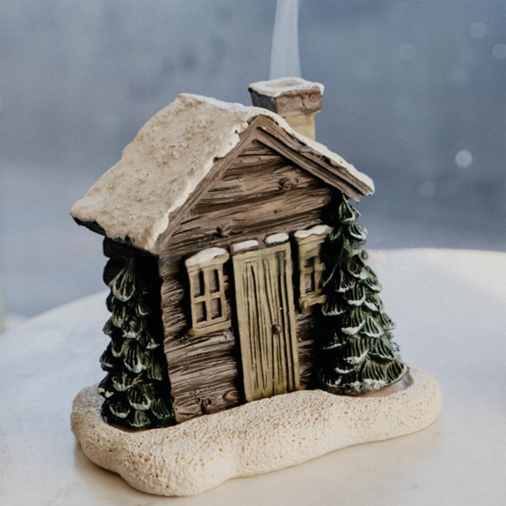 Ceramic Log Cabin Chimney Incense Burner Fragrance Stick Holder for Festive Christmas Decoration