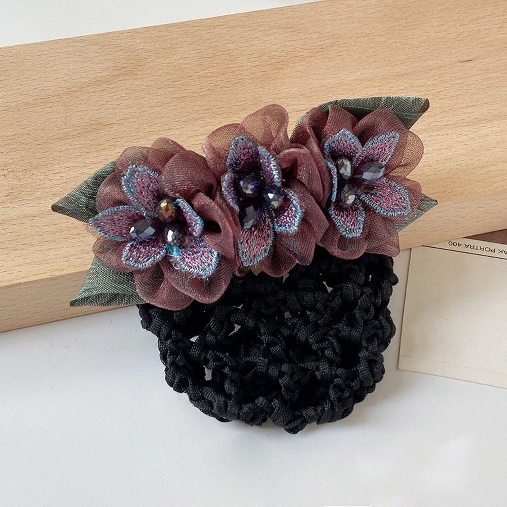 Бантик для волос, чехол для пучка, женские пружинные зажимы, кружевная сетка для волос с цветком, корейский пучок, снуд, заколки для волос, чехол для сетки