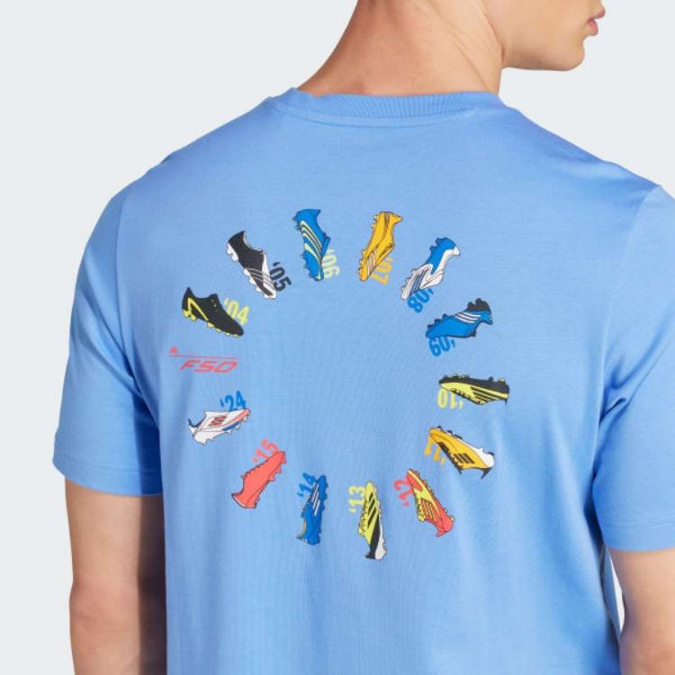 adidas Футболка с коротким рукавом и круглым вырезом с принтом, мужские топы, светло-голубые JN4951