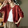 New Spring and Autumn Fashion Simple Round Neck Art Retro Knitted Cardigan Sweater Temperament Commuter Outwear Women's Top
