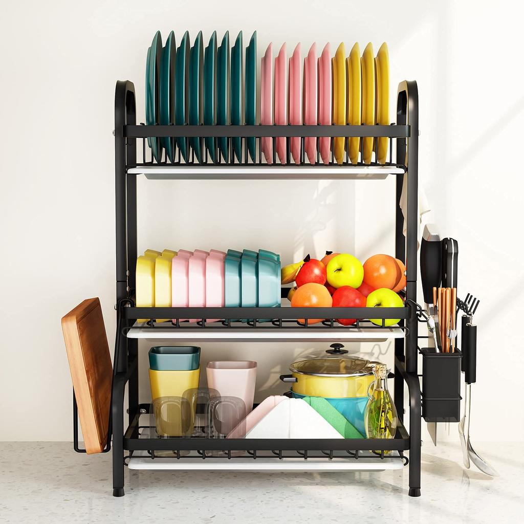 3 Tier Dish Drying Rack with Tray Utensil Holder,with Cutting Board Holder Drainboard Tray for Kitchen Counter Organizer Storage