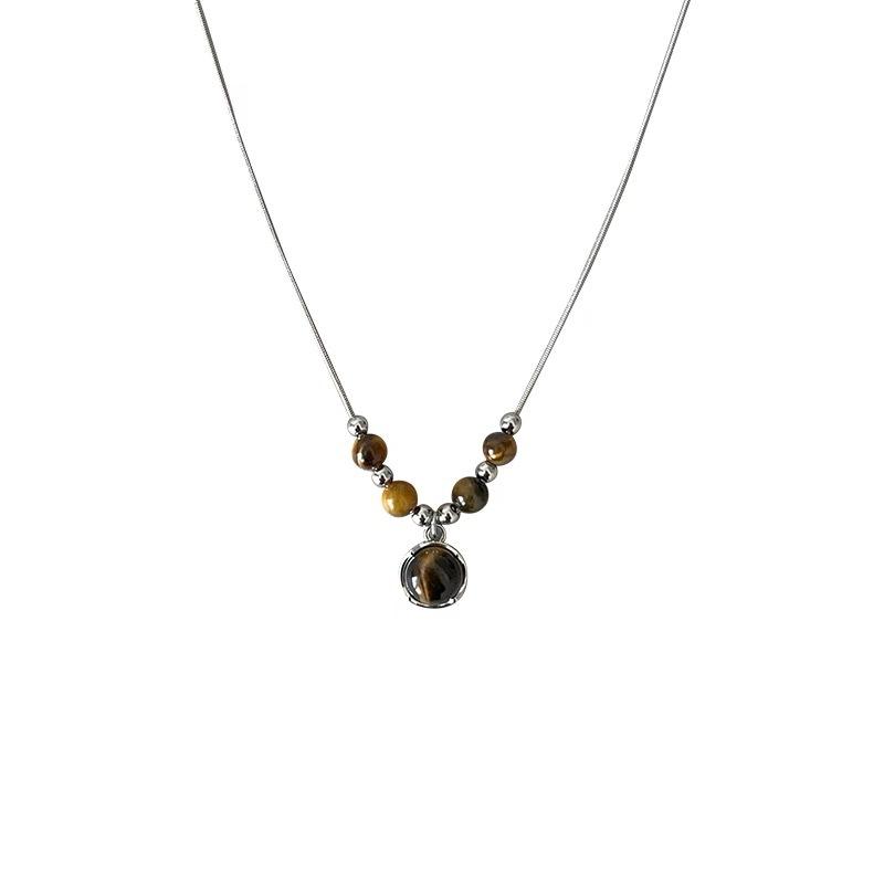 Vintage Metal Y2K Fashion Imitation Natural Tiger Eye Stone Pendant Necklace Punk Bohemian Women's Cool Zircon Gift Accessories