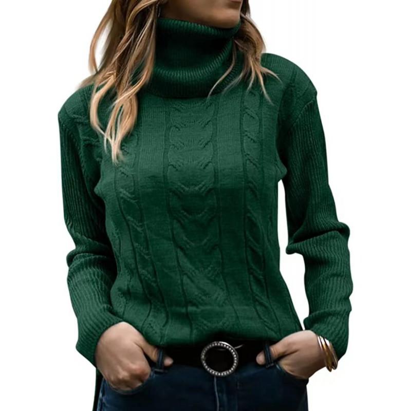 Womens High Neck Solid Color Knit Sweater Long Sleeve Winter 2026 Street Style Slim Fit Pullover