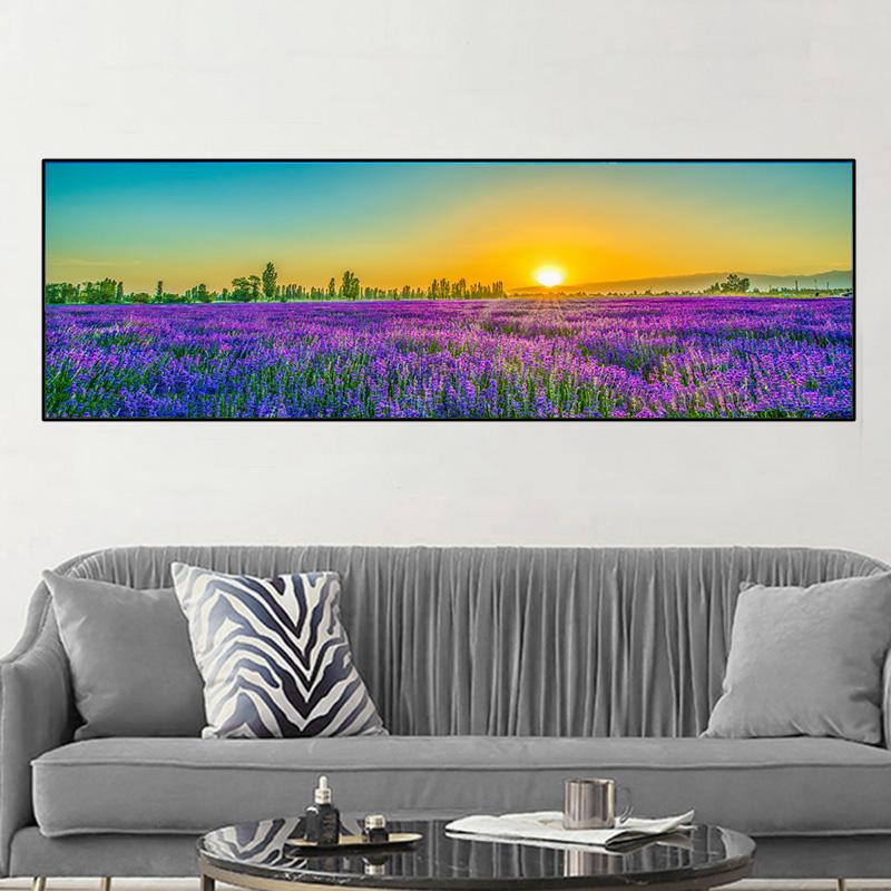 Lavender Field Painting, Landscape, Sunset, Flowers, Posters, Canvas, Painting, Wall Art Paintings for the Living Room, Home Decor, No Frame