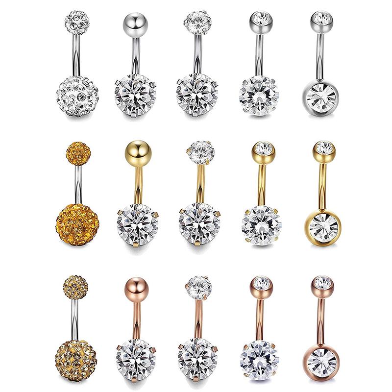 5Pcs/Set Stainless Steel Navel Belly Button Rings Bar Piercing Jewelry