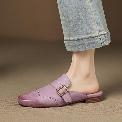 Мода 2025 Новые Шлепанцы Мюли из Натуральной Кожи Женские С Круглым Носком Слипоны Повседневная Обувь Весенняя Летняя Обувь Уличная Обувь для Ходьбы Женская