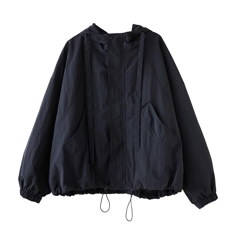 Винтажные черные куртки с капюшоном больших размеров для женщин Верхняя одежда повседневная свободная весенне-осенняя куртка-пальто