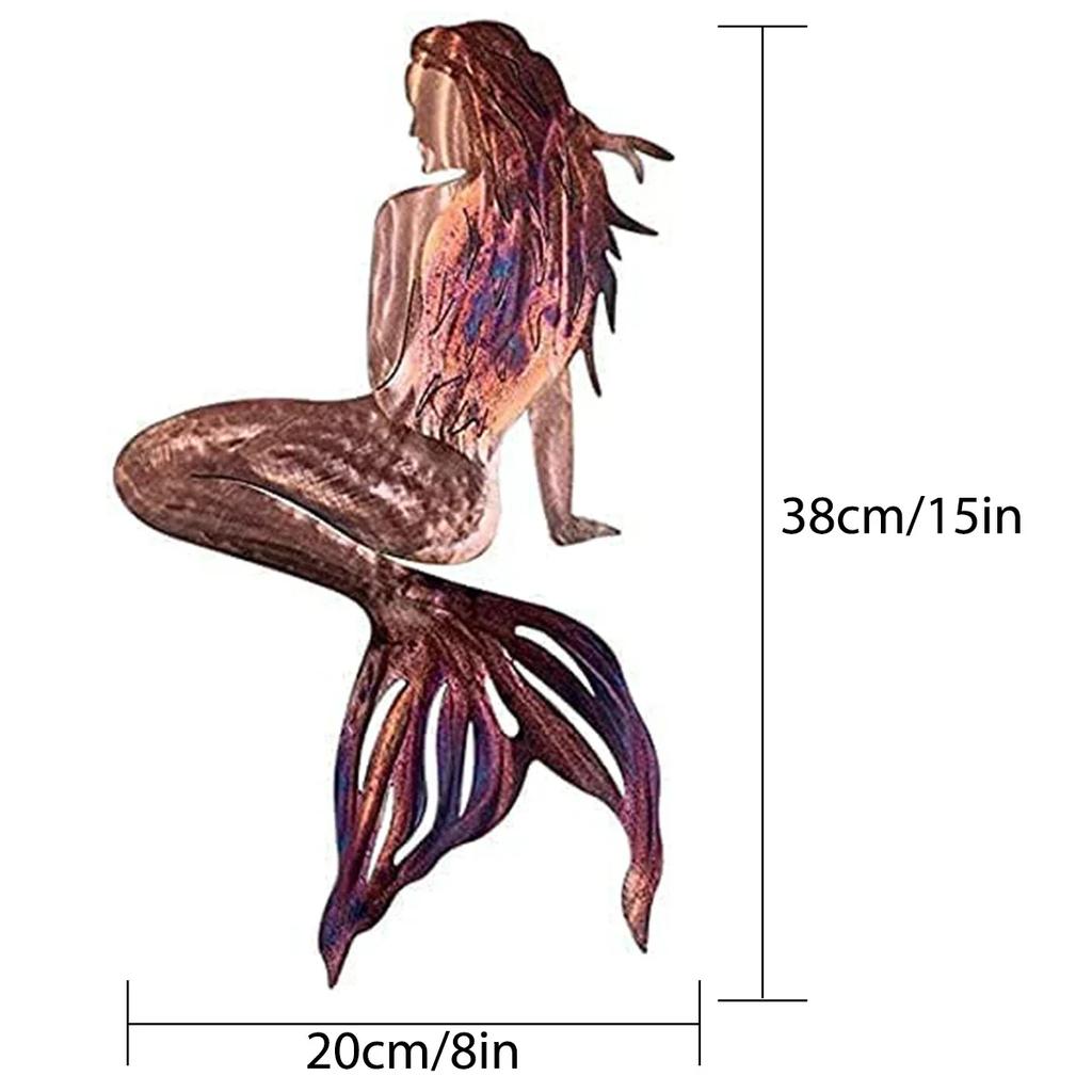 Mermaid Metal Art Wall Decor,Metal Wrought Iron Mermaids Handmade Creative Craft Panels For Wall Art Home Garden Beach