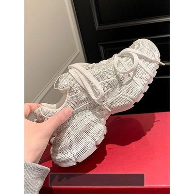 2025 новые парижские кроссовки на платформе с полным бриллиантовым покрытием, женские, трендовые, весенние, черные, увеличивающие рост, белые, повседневные