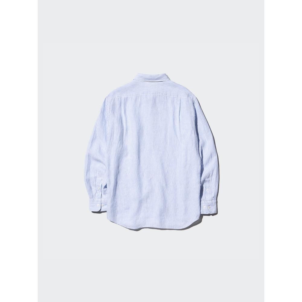 Uniqlo Рубашка из льна премиум-класса с длинным рукавом в полоску B