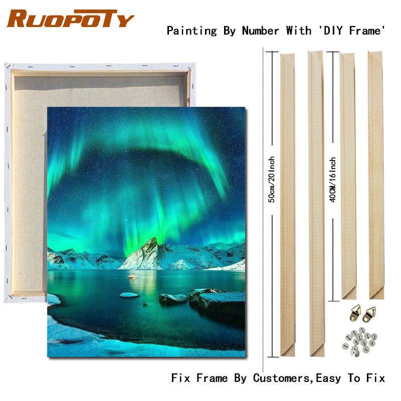 RUOPOTY Frame Picture Diy Painting By Numbers For Adults Green Aurora Landscape Canvas By Numbers For Home Decors Artwork