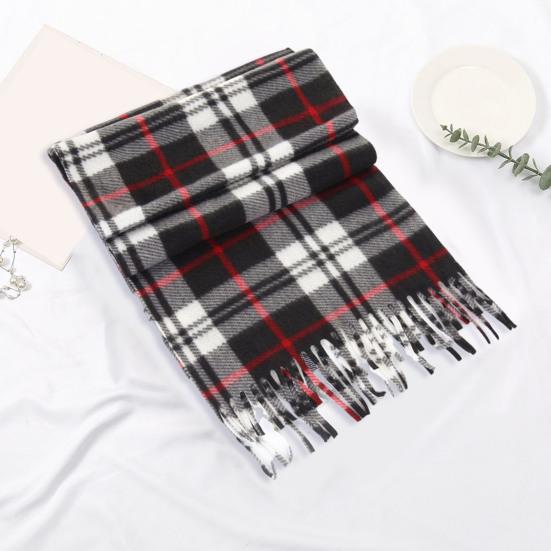 10Pcs Men Women Scarf Plaid Print Tassel Trim Double Sided Velvet Long