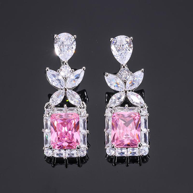 Ювелирные изделия Серьги с розовым цирконием Серьги-иглы из серебра 925 пробы Женская мода Серьги с имитацией драгоценных камней Параиба