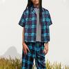 Uniqlo Коллаборация Marni Весна-Лето 2022 Клетчатая однобортная рубашка с коротким рукавом Женские рубашки Темно-синий 451548-69