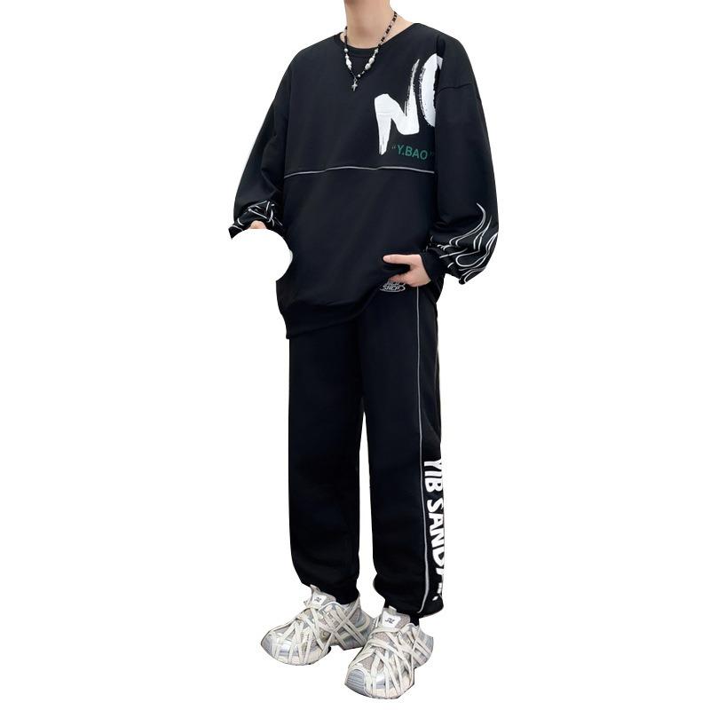 Мужской повседневный спортивный костюм в стиле свежего студента, модный спортивный наряд, повседневная молодежная одежда для мальчиков, комплект из двух предметов с длинным рукавом для ношения под одеждой