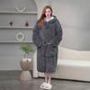 Autumn and Winter Women's Plush Bathrobe Solid Color Home Wear Sleepwear Warm Nightgown Hooded Front Pocket Dressing Loose Gown