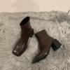 Chunky Boots Woman British Style Square Toe PU Leather Ankle Boots Female Comfort Walking Office Dress Shoes Ladies Footwear