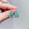 ZAKOL Blue Pink Rectangle Cubic Zirconia Drop Earrings for Women Girls Fashion Jackpot Wedding Accessories EP1196