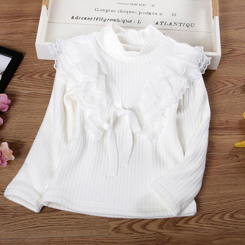YUBAOBEI Блузки для девочек, белая одежда для маленьких девочек, детская одежда, школьная форма, блузка для девочек, хлопковая детская кружевная рубашка, плюшевый толстый теплый топ, блузки