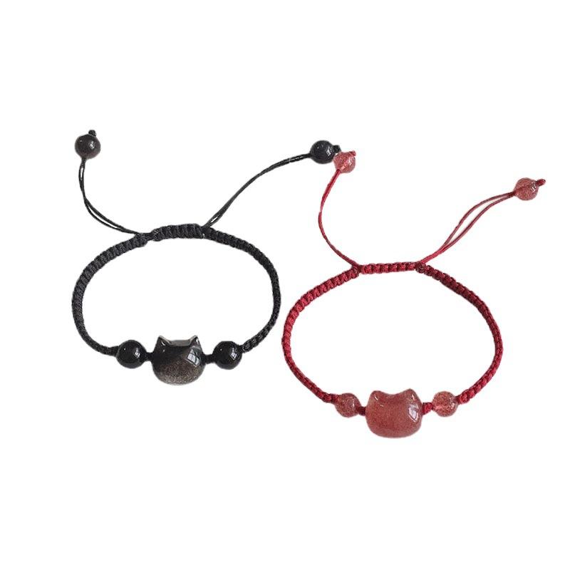 Recommended jewelry: Strawberry crystal cat bracelet for women, pink crystal bracelet for couples, summer obsidian zodiac woven red string