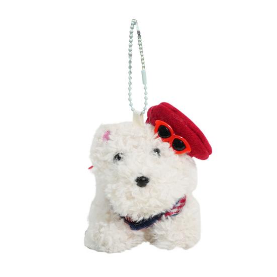 Doll Pendant Multiple Dog Breeds Soft Texture Plush Keychain with Hat Sunglasses Denim Portable Hanging