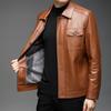 Плюшевая мужская кожаная куртка Модная молодежная мотоциклетная кожаная куртка однотонная красивая ветрозащитная кожаная куртка с лацканами зимняя