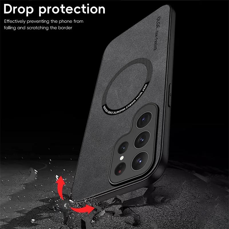 Роскошный кожаный магнитный чехол для Samsung Galaxy S20 S21 S24 S23 S22 Ultra FE Note10 Note20 Plus Magsafe, чехол для беспроводной зарядки