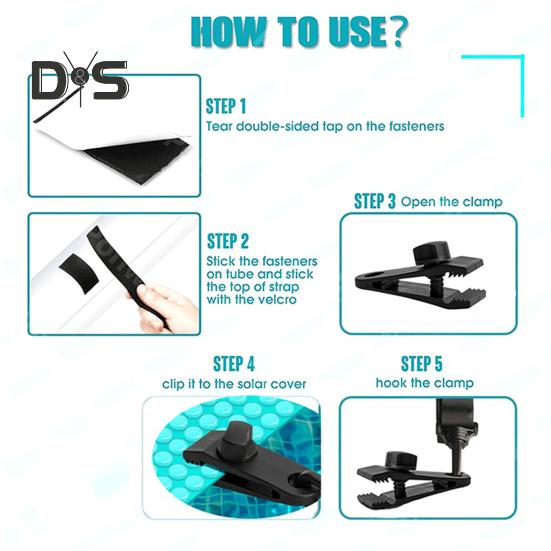 Комплект ремней для покрытия бассейна Комплект для крепления катушки солнечного покрытия для бассейна 6 ремней с крючками Зажимы и застежки-липучки Закрепите солнечные одеяла на катушках для