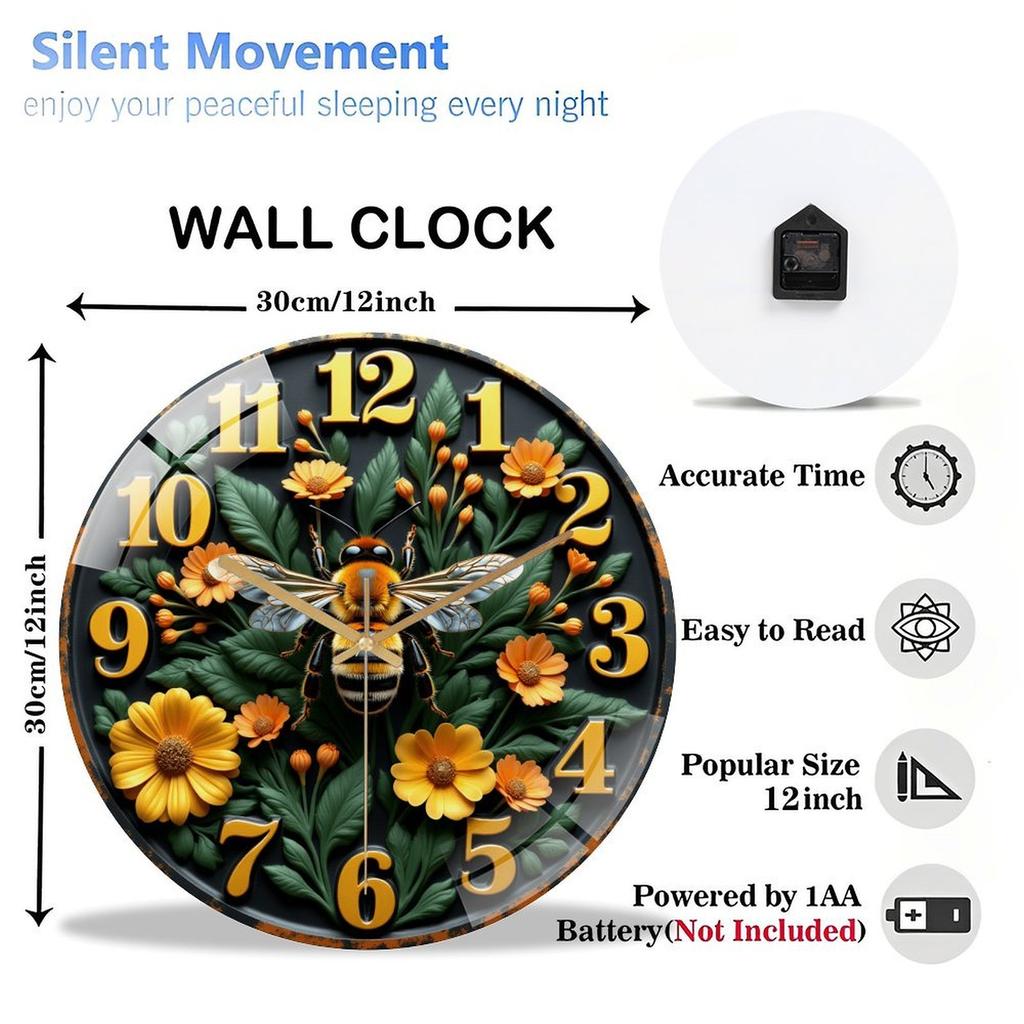 30x30cm Round Wall Clock with a Crystal-Clear Glass Face for Maximum Readability