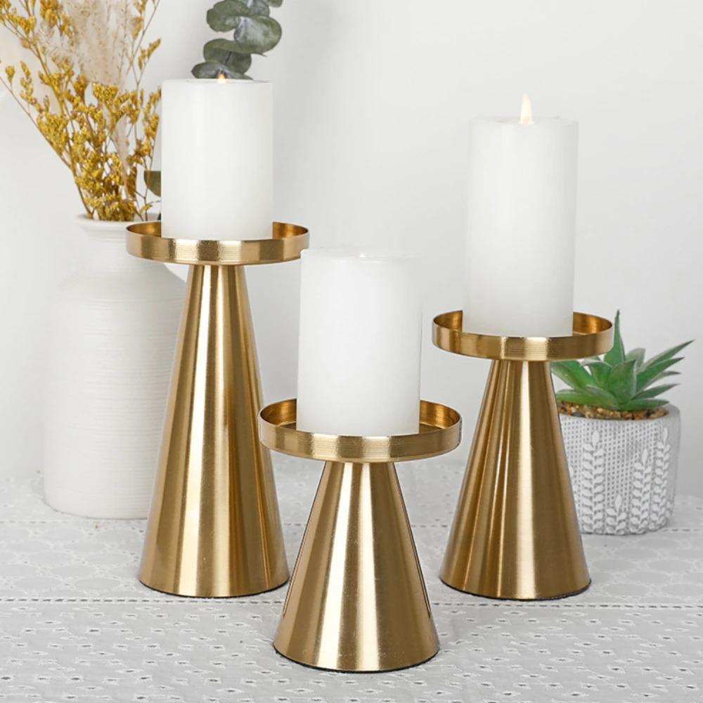3PCS/SET Cone-shaped Nordic Golden Candle Holder Wrought Iron Scented Candles Pillar Wedding