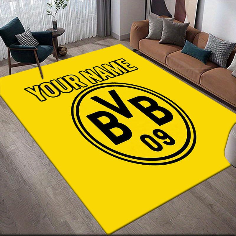 Custom Name,Borussia Dortmund Home Sofa Decoration for Living Room & Bedroom, Non‑Slip Play Flannel Floor Mat for Game Room