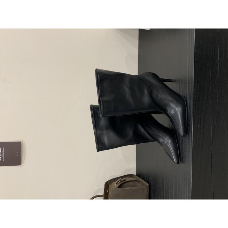 2025 зарубежная кожа остроносые туфли на высоком каблуке женские французские с широким голенищем ботильоны рыцарские короткие ботинки ботинки Мартин