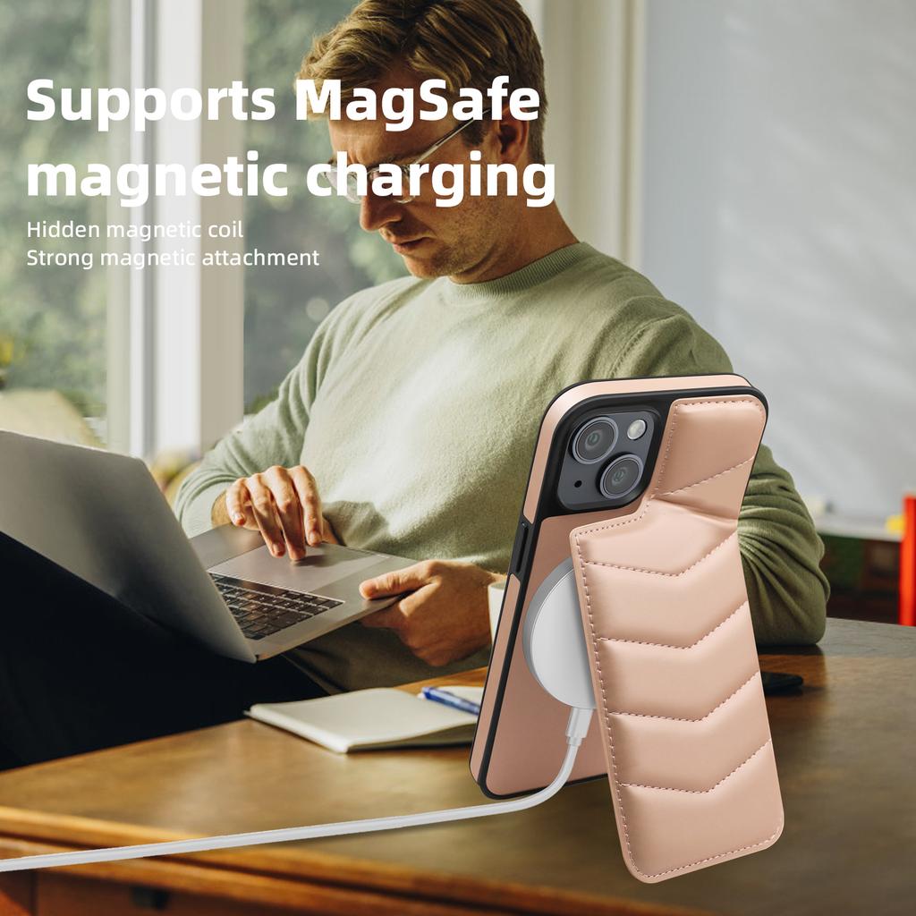 For iPhone 14 Case Case Compatible with MagSafe RFID Blocking Card Slot Leather Back Cover