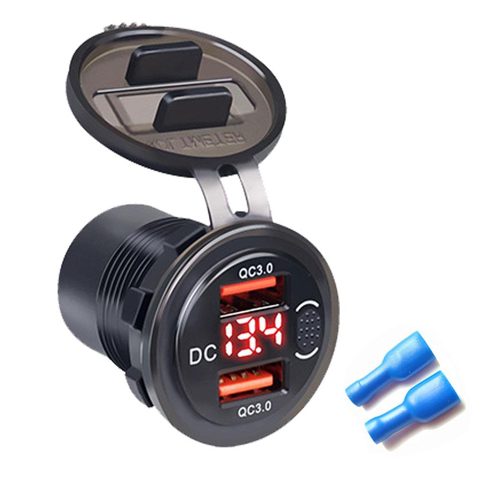 12 В/24 В, двойная USB-розетка QC3.0, автомобильное зарядное устройство, USB-разъем для прикуривателя, водонепроницаемая со светодиодным вольтметром, переключатель включения/выключения, адаптер для быстрой зарядки, автомобильные аксессуары