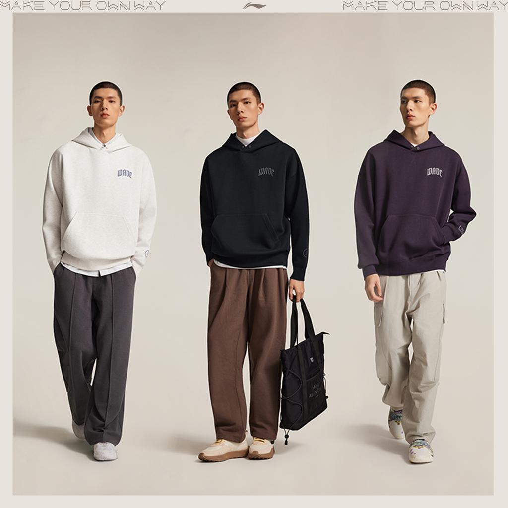 Li-Ning Толстовка мужская вязаная с капюшоном свободного кроя серии Wade с графикой и надписью AWDV727-4