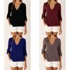 Elegant Women's Long Sleeve V Neck Loose Chiffon Blouse In 11 Stylish Colors And Sizes