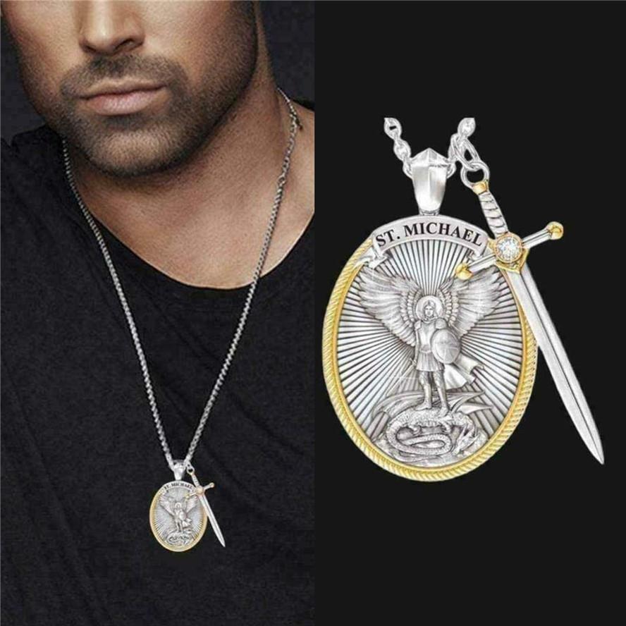 Round Shape Peculiar Design Angel Dragon Killer Warrior Necklace AVE