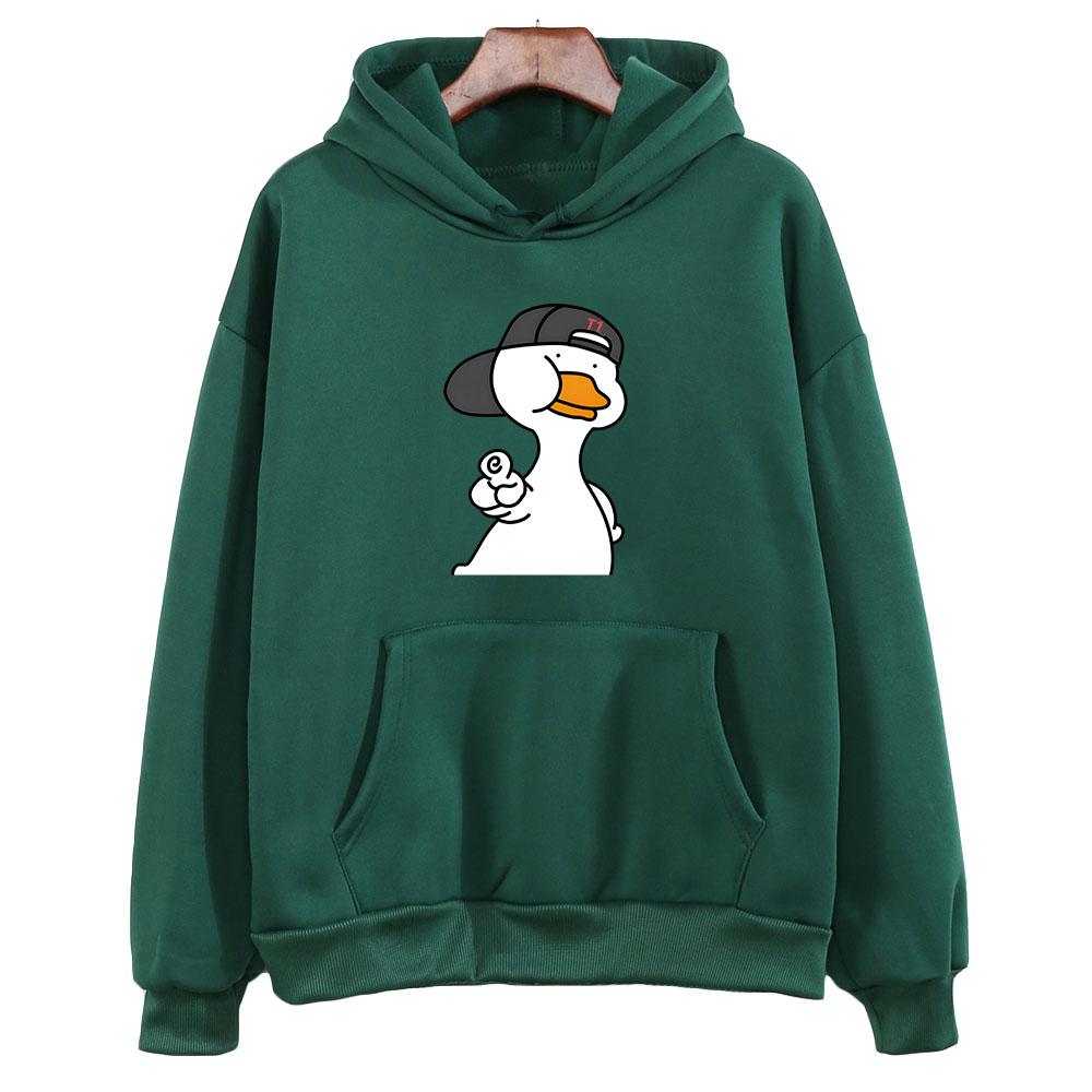 Наклейка «Утка, это круто», толстовка большого размера для женщин, каваи/милый свитшот с длинными рукавами, мультяшная эстетичная толстовка в стиле Харадзюку с круглым вырезом