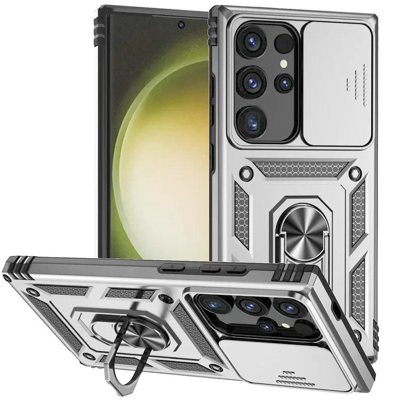 Бронированный противоударный чехол для телефона Samsung Galaxy S24 S23 S22 S21 S20 S10 Ultra S23FE S21FE Note 20 с защитой камеры, кольцом-держателем и крышкой