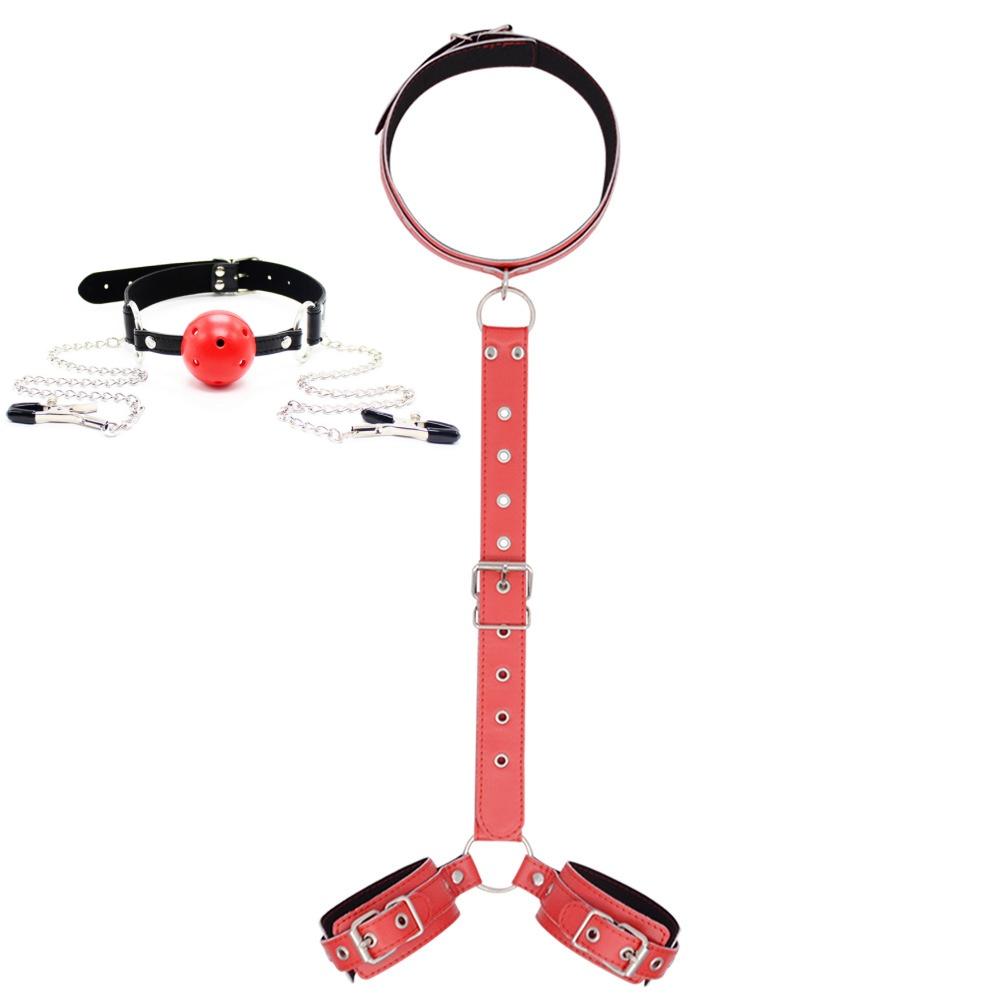 Fetish SM Toys Kit of Adults Mouth Ball Handcuffs Restraints Gag for Women Couples Games Exotic Bed Sex Toys Bdsm Bondage Set