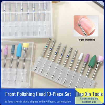 Набор из 10 насадок для маникюрного аппарата: Алмазные абразивные пушеры для кутикулы и силиконовые полировочные насадки для маникюра